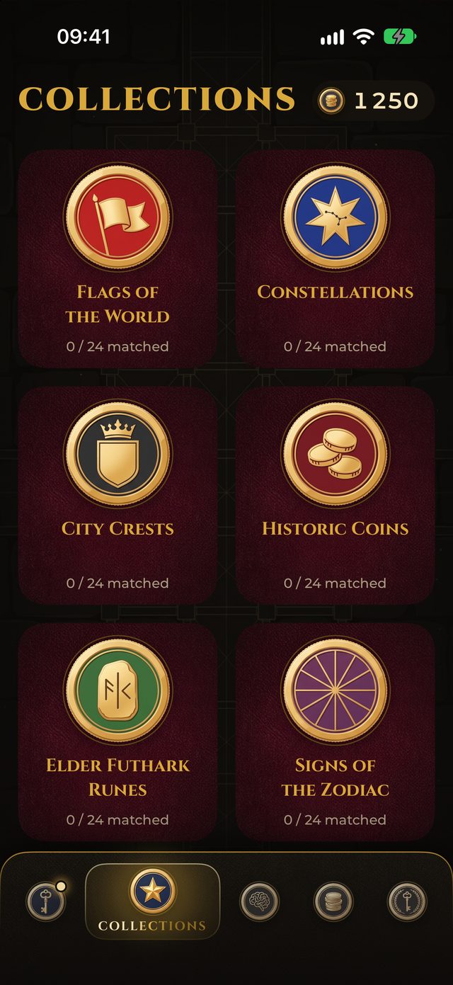 Collections of flags, constellations, crests and coins